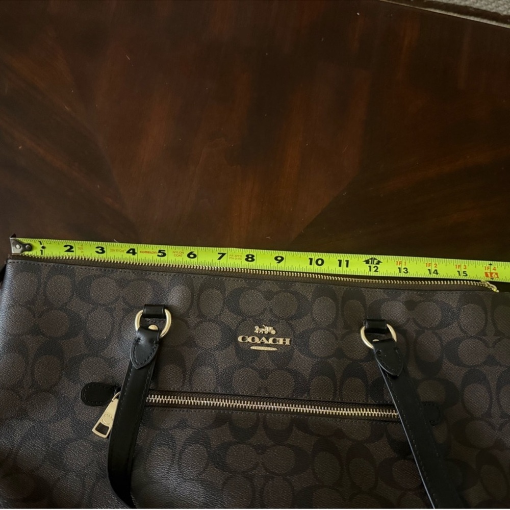 Coach Brown Signature Canvas Tote with Black Straps - Picture 11 of 12